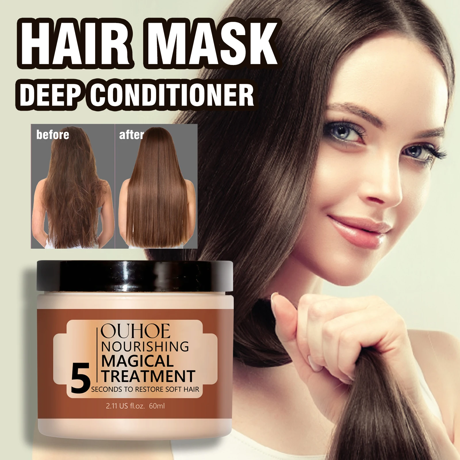 Ouhoe 60ml Nourishing Magical Hair Mask Smooth Hair Care Repair Split Ends Anti Dry Frizz Hair Shiny Hair Keratin Treatment Mask